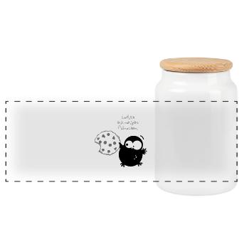 An owl / / Finally a quiet place. - Panoramic Cookie Jar with Wooden Lid - white - Front