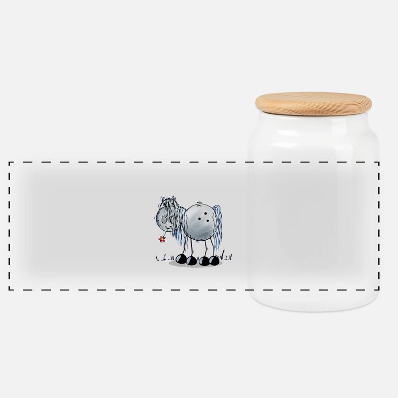 Pferd mit Blume - Panorama Keksdose mit Holzdeckel - Weiß