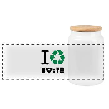 I Recycle - Panoramic Cookie Jar with Wooden Lid - white - Front
