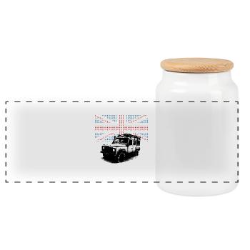 Union Jack Landie Defender - Autonaut.com - Panoramic Cookie Jar with Wooden Lid - white - Front