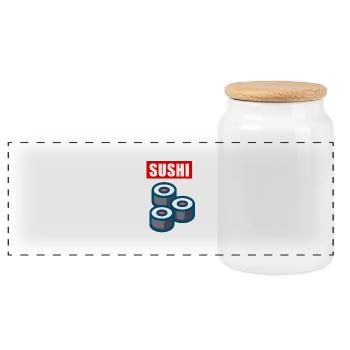 3 Sushi Rollen - Panorama Keksdose mit Holzdeckel - Weiß - Vorne