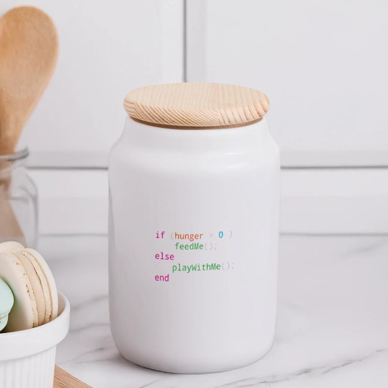 Programmierer Quellcode Hunger oder Spielen Panorama Keksdose mit Holzdeckel