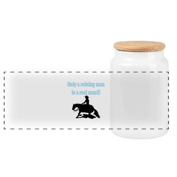 Only a reining man is a real man - Panoramic Cookie Jar with Wooden Lid - white - Front