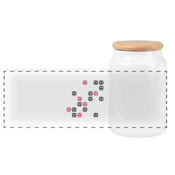 pixel skull game shot - Panoramic Cookie Jar with Wooden Lid - white - Front