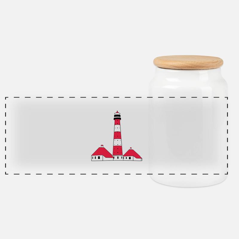 Westerhever Leuchtturm - Panorama Keksdose mit Holzdeckel - Weiß