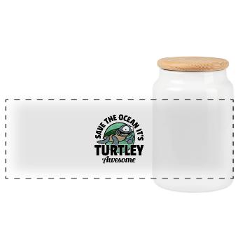 Save The Ocean It's Turtley Awesome - Sea Turtle - Panoramic Cookie Jar with Wooden Lid - white - Front