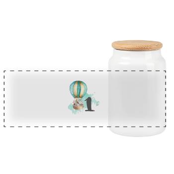 1st birthday, one, first, animals hot air balloon - Panoramic Cookie Jar with Wooden Lid - white - Front