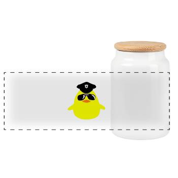 cool_cop_chick - Panoramic Cookie Jar with Wooden Lid - white - Front
