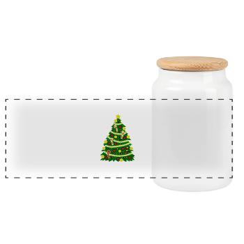 christmas_tree - Panoramic Cookie Jar with Wooden Lid - white - Front
