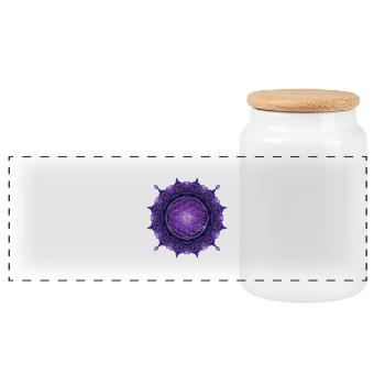FLOWER OF LIFE - Heart Mandala - Panoramic Cookie Jar with Wooden Lid - white - Front