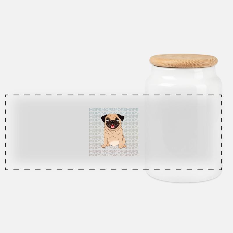 MOPS MOPS MOPS - Panorama Keksdose mit Holzdeckel - Weiß