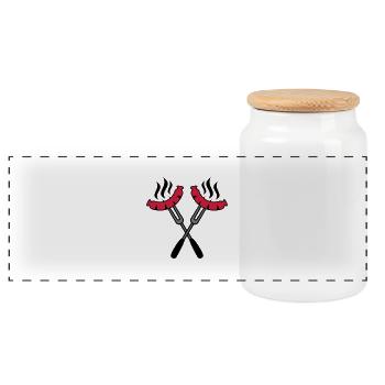 Grill Sausages Logo - Panoramic Cookie Jar with Wooden Lid - white - Front