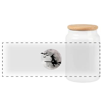 Halloween sorcière avec un chat vole sur le ciel - Boîte à biscuits avec couvercle en bois - blanc - Devant