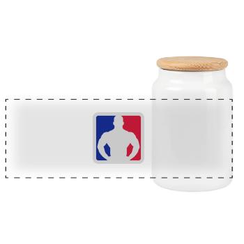 Bodybuilder Sport Logo Design - Panoramic Cookie Jar with Wooden Lid - white - Front