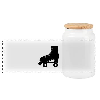 roller skate - Panoramic Cookie Jar with Wooden Lid - white - Front