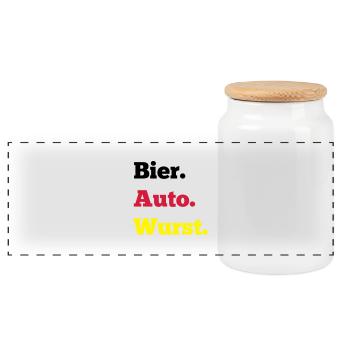 Bier Auto Wurst - Panorama Keksdose mit Holzdeckel - Weiß - Vorne