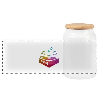 colorful record player - Panoramic Cookie Jar with Wooden Lid - white - Front