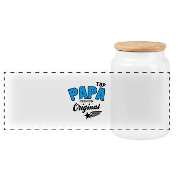 Original TOP PAPA - Premium 2 Color Dad - Panorama Keksdose mit Holzdeckel - Weiß - Vorne