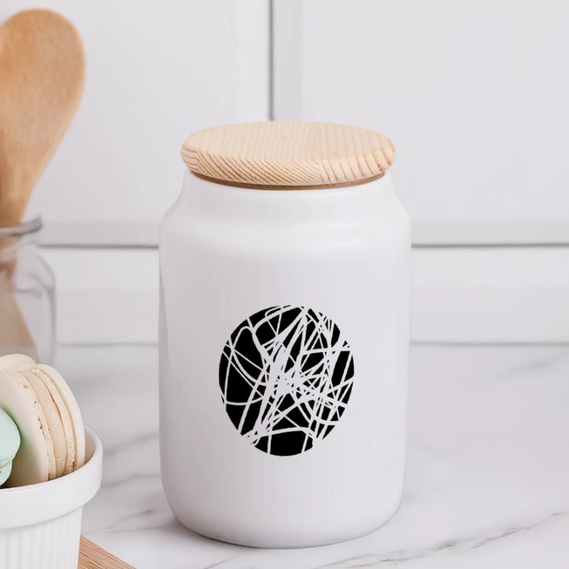 Scribbled chaotic strokes pattern Panoramic Cookie Jar with Wooden Lid
