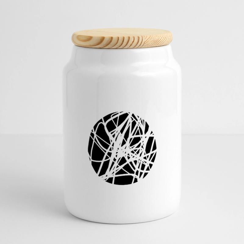 Scribbled chaotic strokes pattern Panoramic Cookie Jar with Wooden Lid
