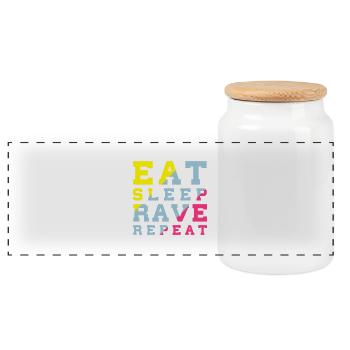 eat sleep rave repeat - Panorama Keksdose mit Holzdeckel - Weiß - Vorne