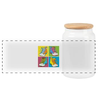 Andy Warhol Pop-Art Schuhe - Panorama Keksdose mit Holzdeckel - Weiß - Vorne