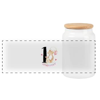1st birthday, one, first, birthday, first, girl - Panoramic Cookie Jar with Wooden Lid - white - Front