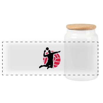 volleyball - Panoramic Cookie Jar with Wooden Lid - white - Front
