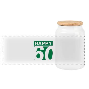 Happy 60 Geburtstag - Panorama Keksdose mit Holzdeckel - Weiß - Vorne