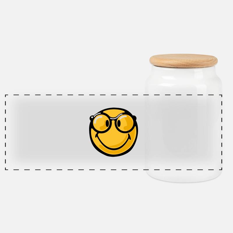 Smiley nerdy - Panorama Keksdose mit Holzdeckel - Weiß