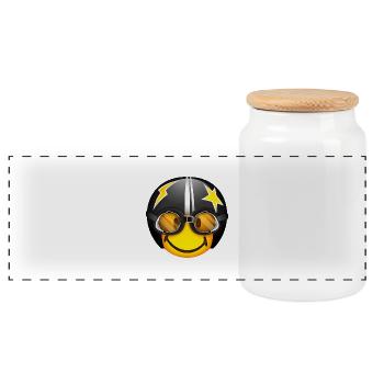 Smiley Racer Helmet - Panoramic Cookie Jar with Wooden Lid - white - Front