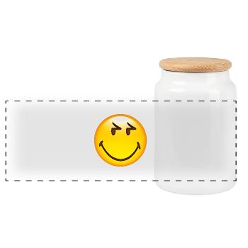 Smiley Glossy Eyelids - Panoramic Cookie Jar with Wooden Lid - white - Front