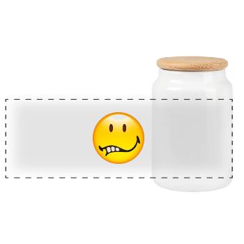 Smiley Glossy Doubt - Panoramic Cookie Jar with Wooden Lid - white - Front