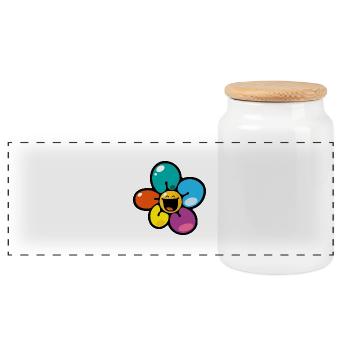 Smiley Colour Flower - Panoramic Cookie Jar with Wooden Lid - white - Front