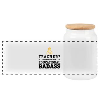 Teacher is a educational badass - Panoramic Cookie Jar with Wooden Lid - white - Front