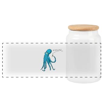 Octopus is crashing - Panoramic Cookie Jar with Wooden Lid - white - Front