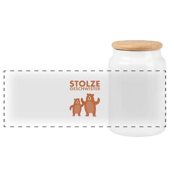 Stolze Geschwister 2024 Bär Bruder Schwester - Panorama Keksdose mit Holzdeckel - Weiß - Vorne