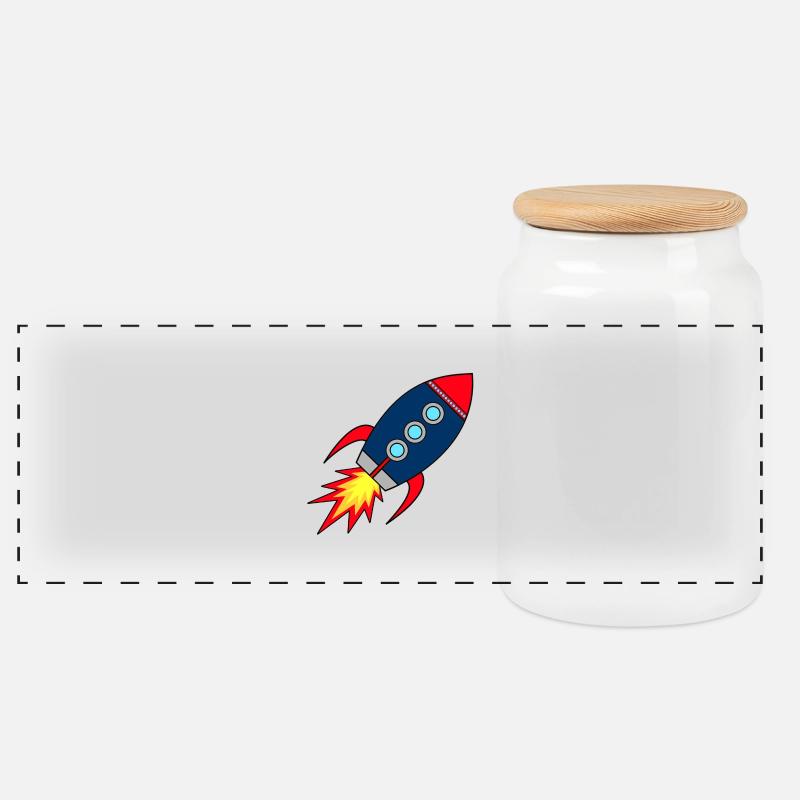 Rakete Startup * Raumschiff * Astronaut * Sterne - Panorama Keksdose mit Holzdeckel - Weiß