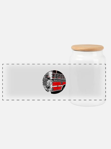 Feuerwehr - Panorama Keksdose mit Holzdeckel - Weiß