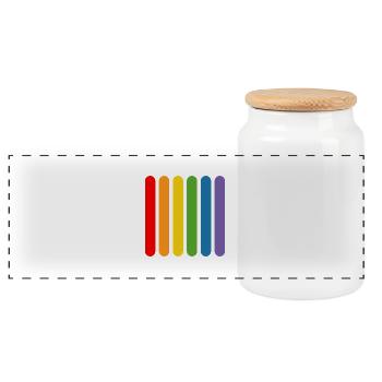Regenbogen Staebchen - Panorama Keksdose mit Holzdeckel - Weiß - Vorne