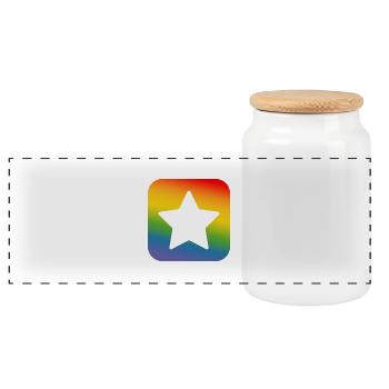 LGBT lgbtqi queer Regenbogen Stern button - Panorama Keksdose mit Holzdeckel - Weiß - Vorne