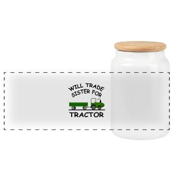 Tracteur - Boîte à biscuits avec couvercle en bois - blanc - Devant