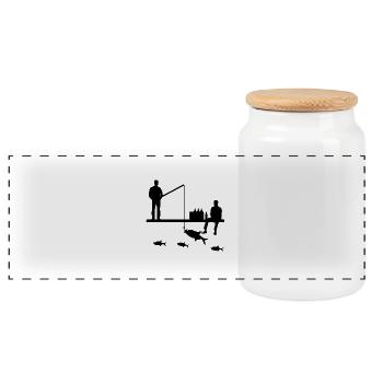 Angling - Panoramic Cookie Jar with Wooden Lid - white - Front