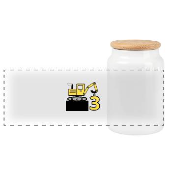 Excavator - Panoramic Cookie Jar with Wooden Lid - white - Front
