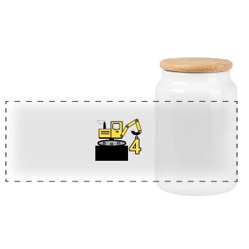 Excavator - Panoramic Cookie Jar with Wooden Lid - white - Front