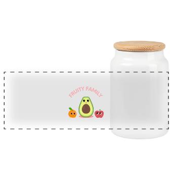 Fruity Family Vegan Design - Panorama Keksdose mit Holzdeckel - Weiß - Vorne
