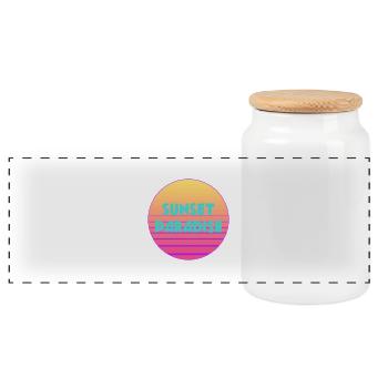 Sunset Paradise - 80er Jahre Vintage Retro Logo - Panorama Keksdose mit Holzdeckel - Weiß - Vorne
