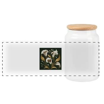Lilies Flowers - Panoramic Cookie Jar with Wooden Lid - white - Front