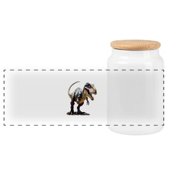 Dinosaur - Panoramic Cookie Jar with Wooden Lid - white - Front