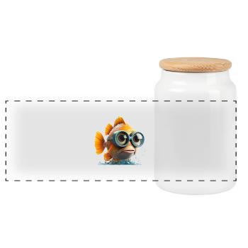 Lustiger Fisch mit Taucher Brille - Panorama Keksdose mit Holzdeckel - Weiß - Vorne